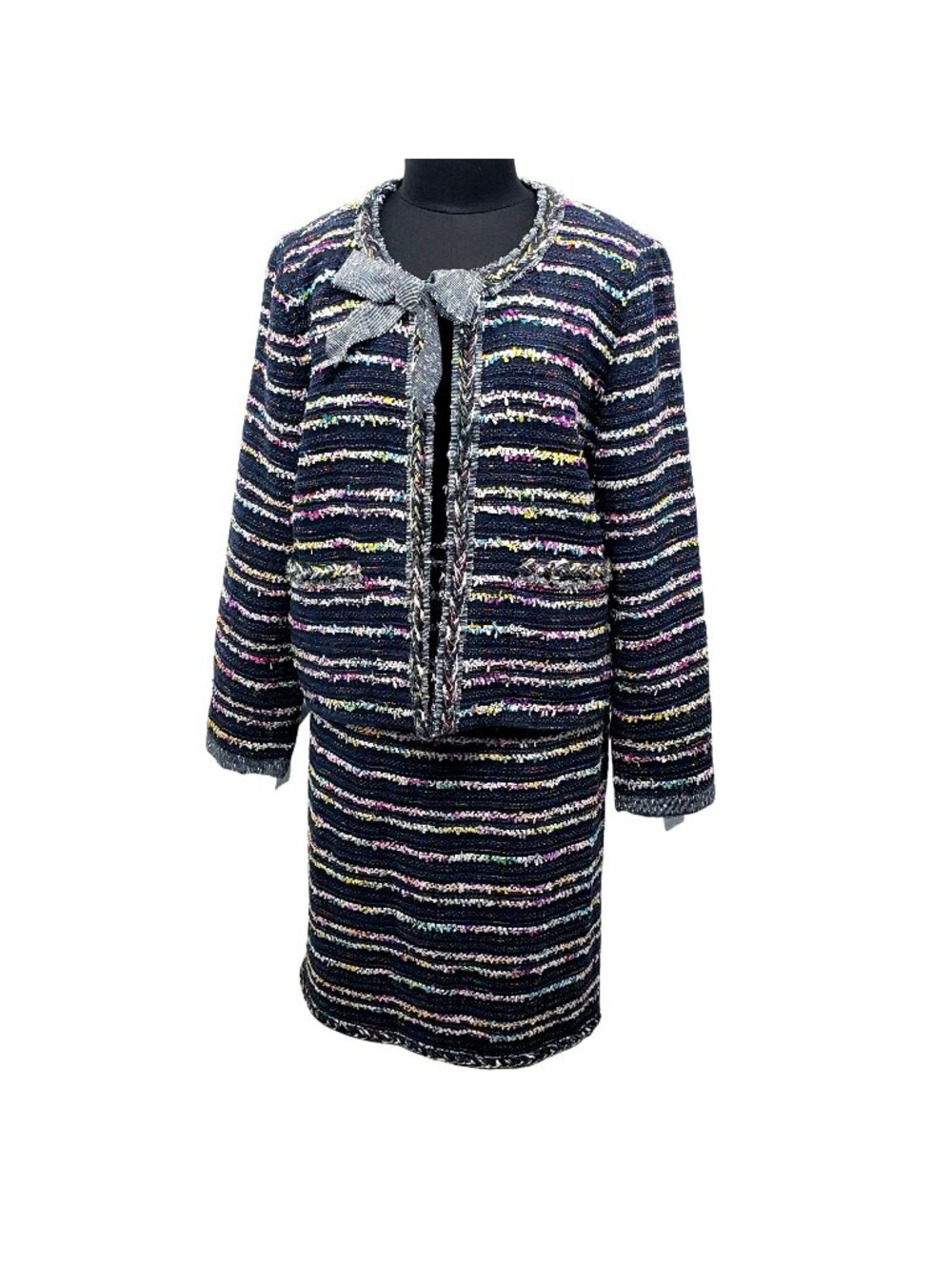 J Crew Blue Rainbow Tweed Blazer Jacket Skirt Set 14 Career Work Preppy Office